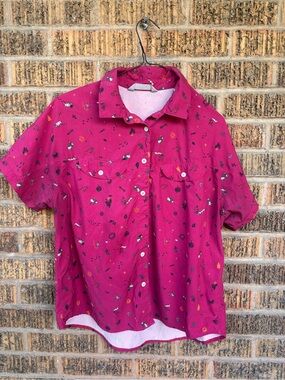 Stio Magenta Western Theme Short-Sleeve Button-Up Top